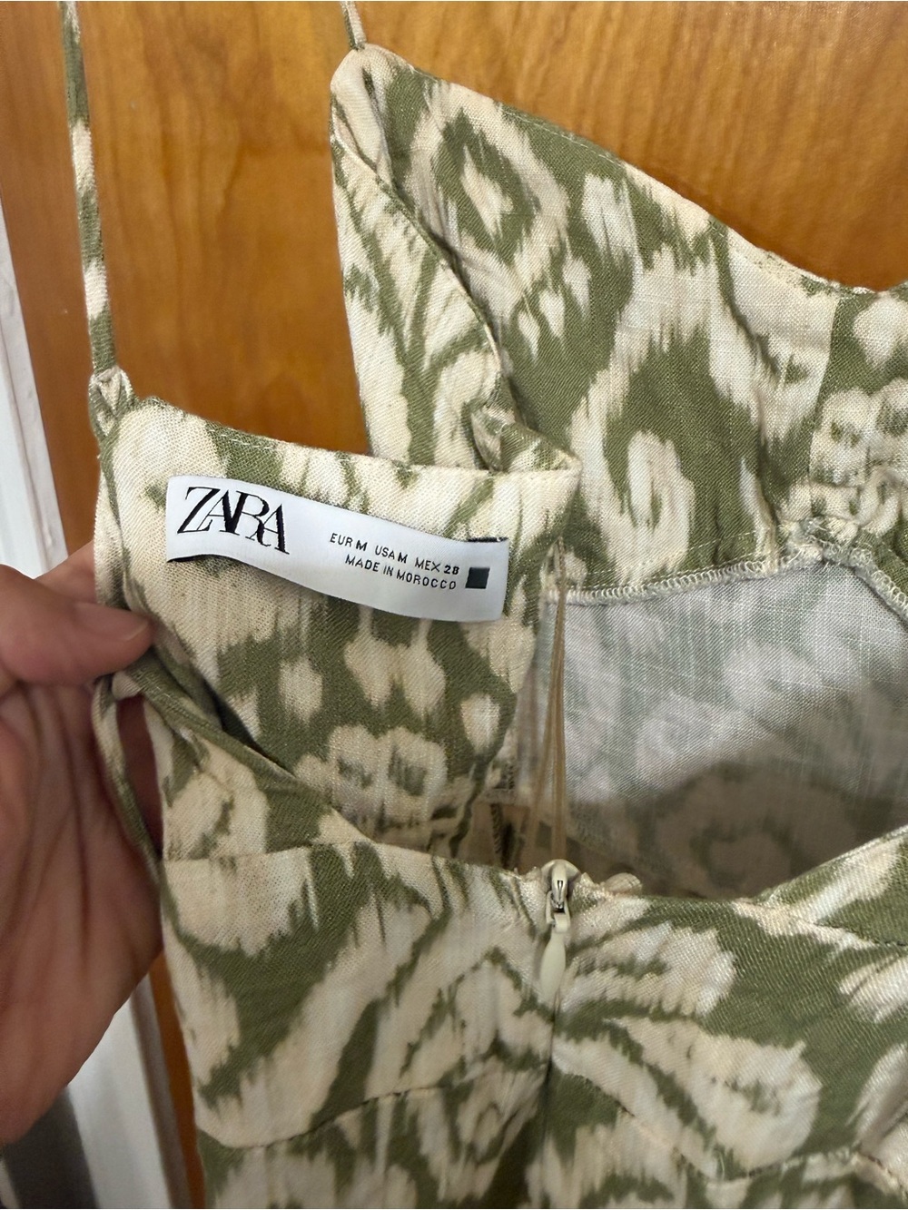 Zara Olive Green and White Patterned Slip Dress - Picture 5 of 6